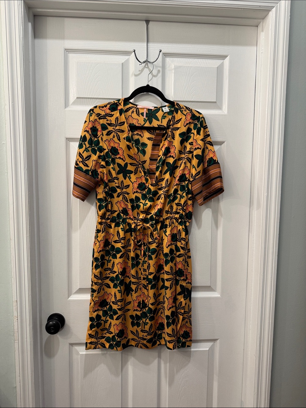 Yellow Floral Drawstring Waist Dress